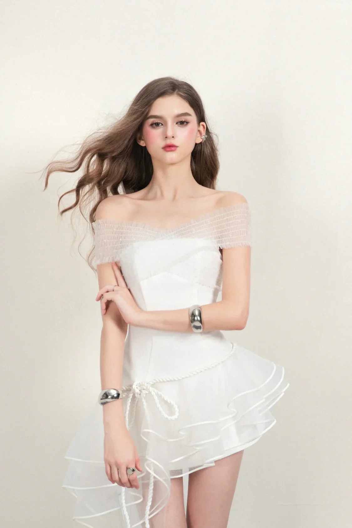 CICI White CLAUDIE Pleated Mini Dress - Image 4