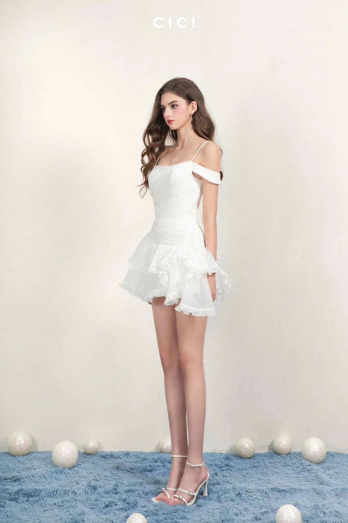 CICI White HANNI Pleated Mini Dress - Image 3