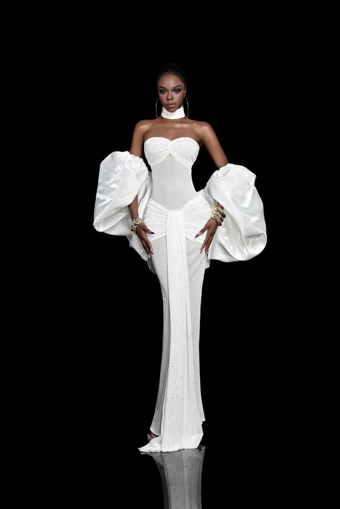 MAEL FEMME White Tube Max Dress with Sleeve
