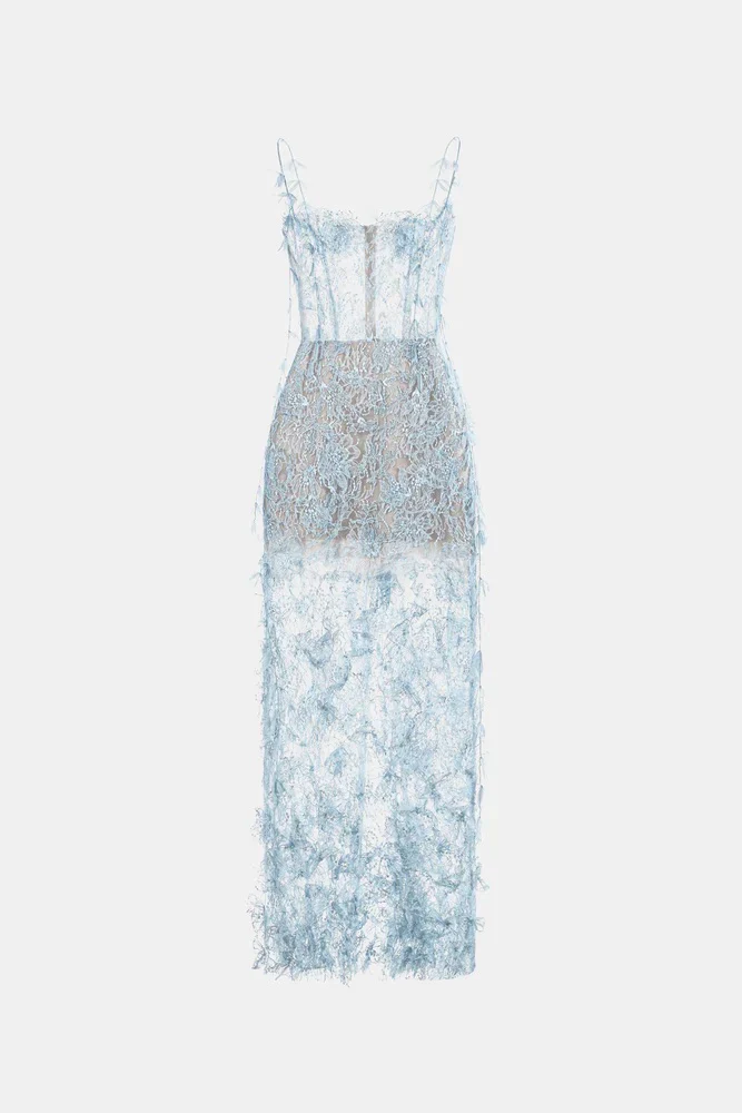 MONTSAND Beaded Lace Pencil Dress - Blue