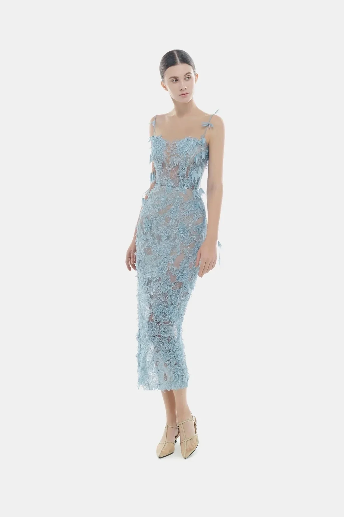 MONTSAND Beaded Lace Pencil Dress - Blue - Image 4