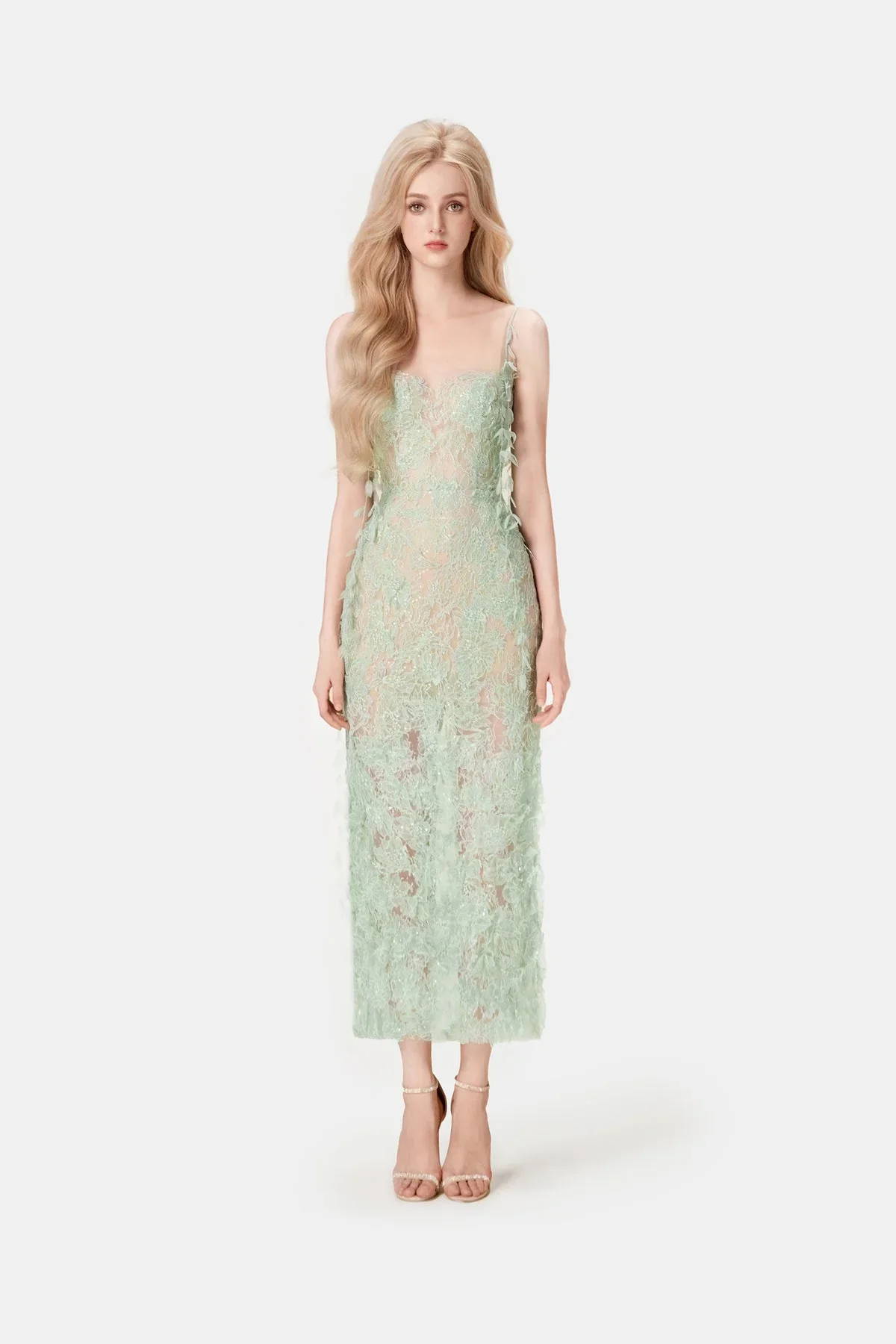 MONTSAND Beaded Lace Pencil Dress - Green - Image 2