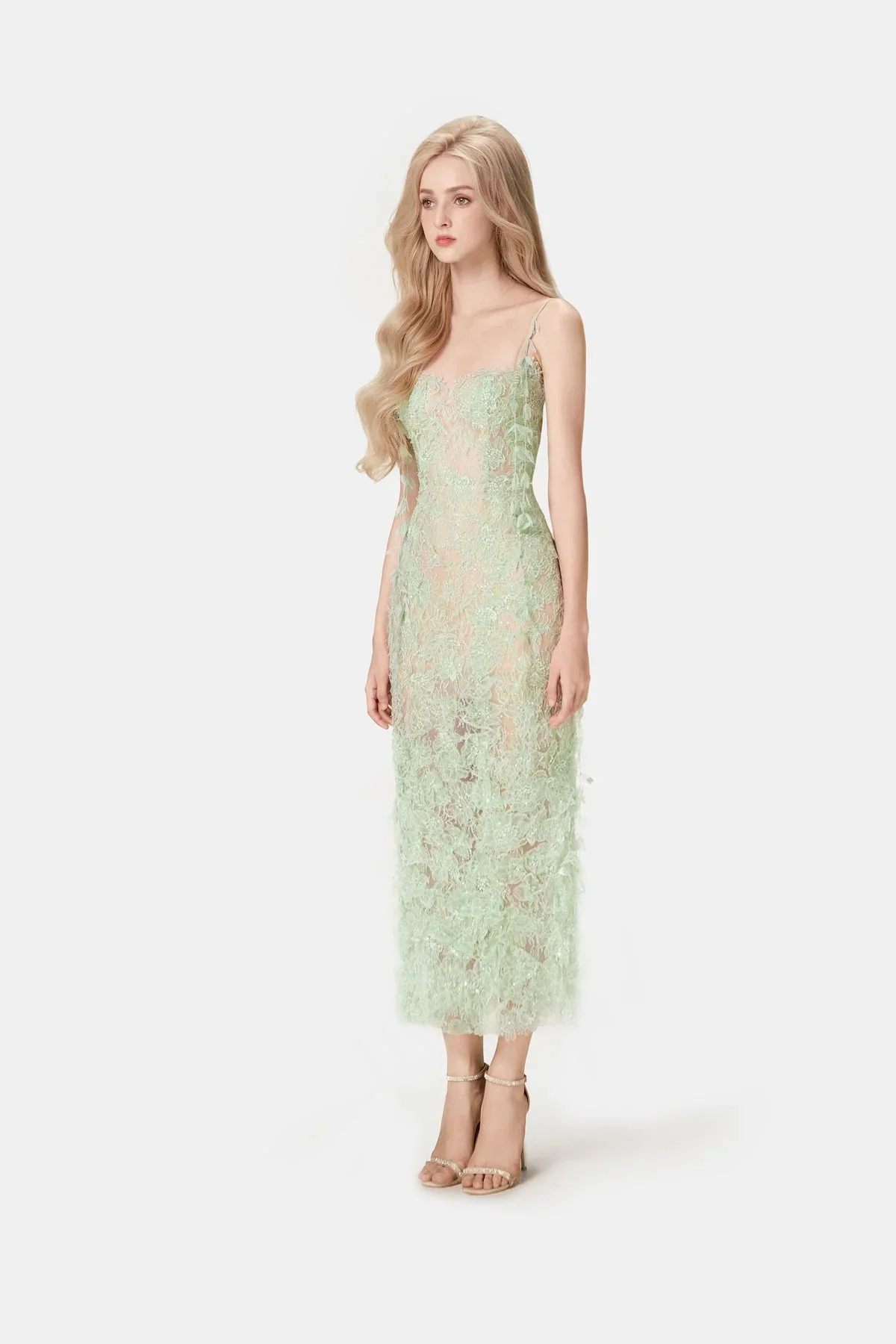 MONTSAND Beaded Lace Pencil Dress - Green - Image 3