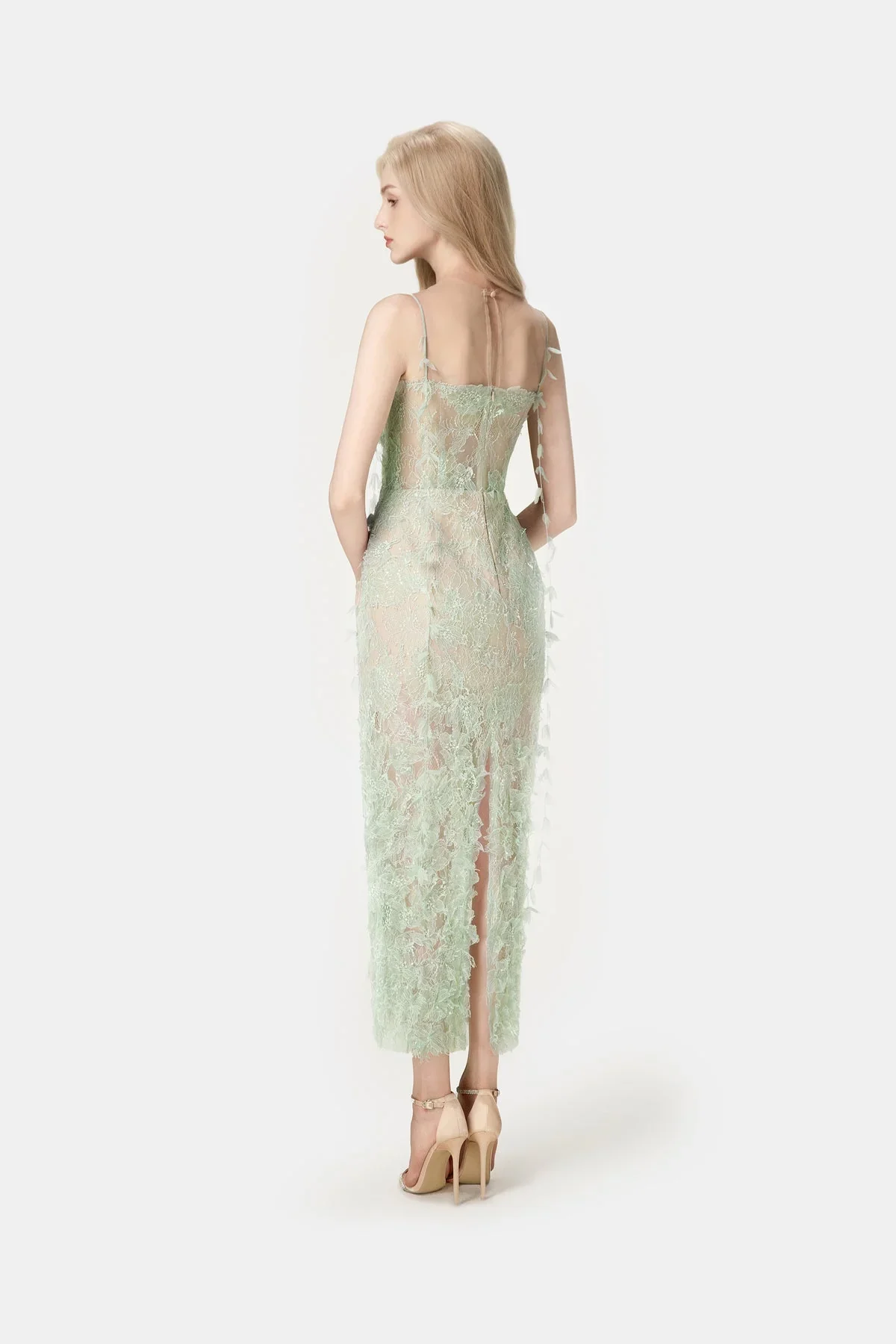 MONTSAND Beaded Lace Pencil Dress - Green - Image 5