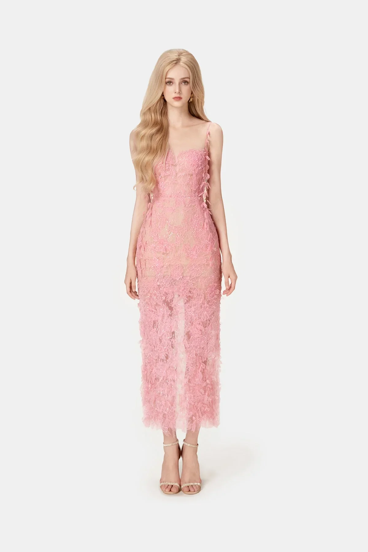MONTSAND Beaded Lace Pencil Dress - Pink - Image 2