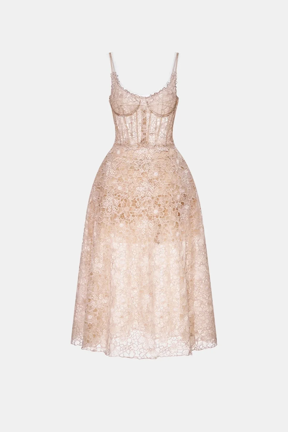 MONTSAND Flower Lace Midi Dress - Nude