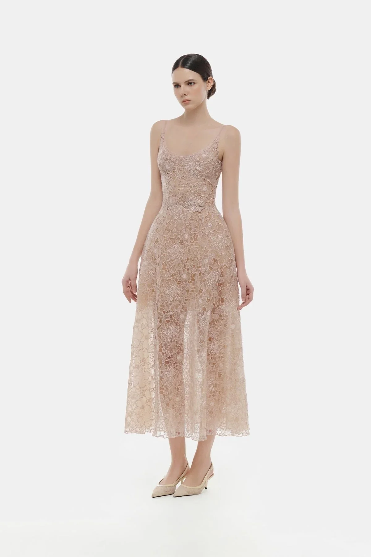 MONTSAND Flower Lace Midi Dress - Nude - Image 4
