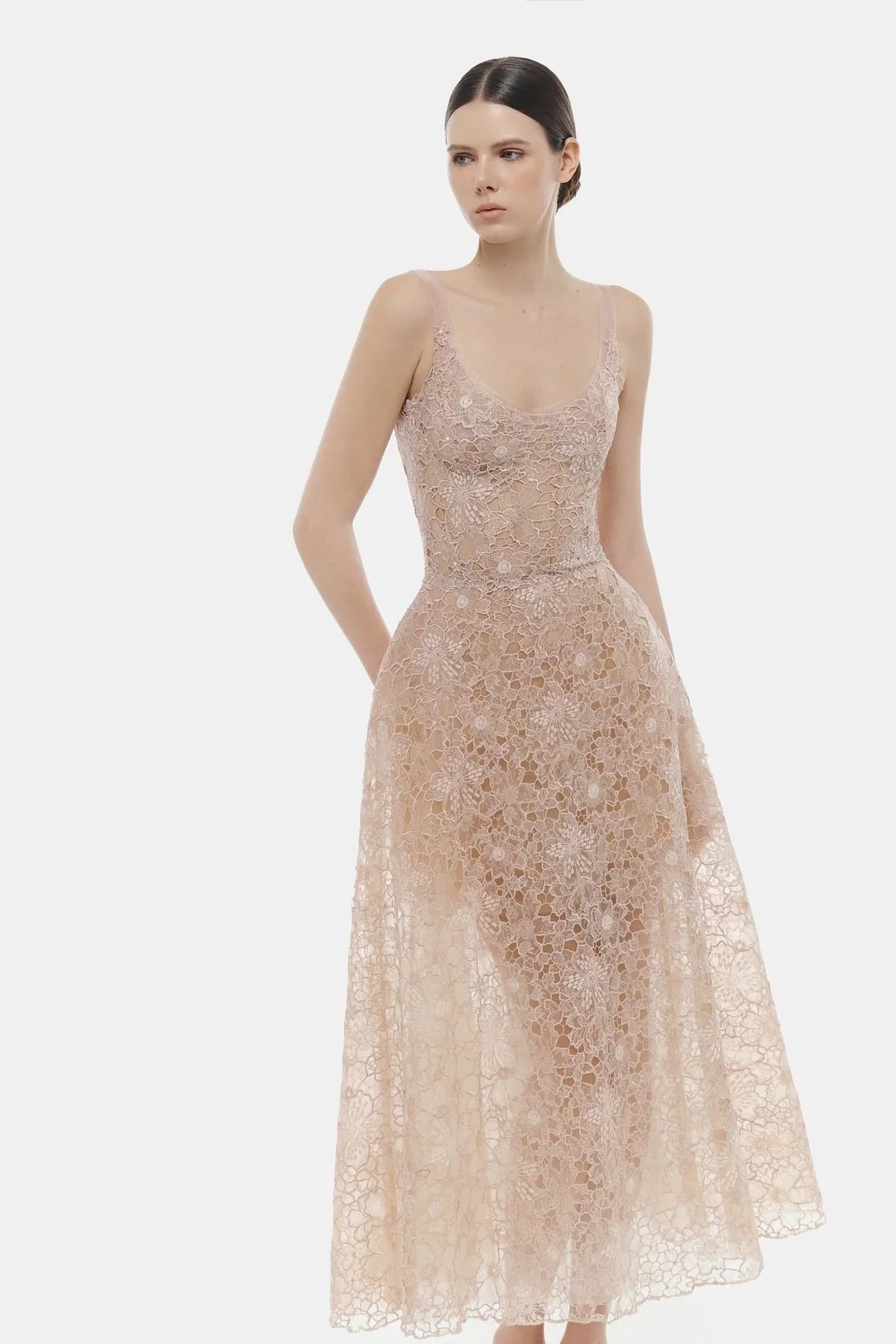 MONTSAND Flower Lace Midi Dress - Nude - Image 5