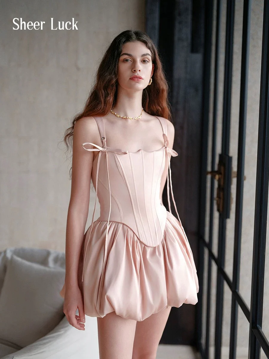 Amari Corset-Waist Tulip Hem Bubble Dress – Dusty Rose Pink - Image 2