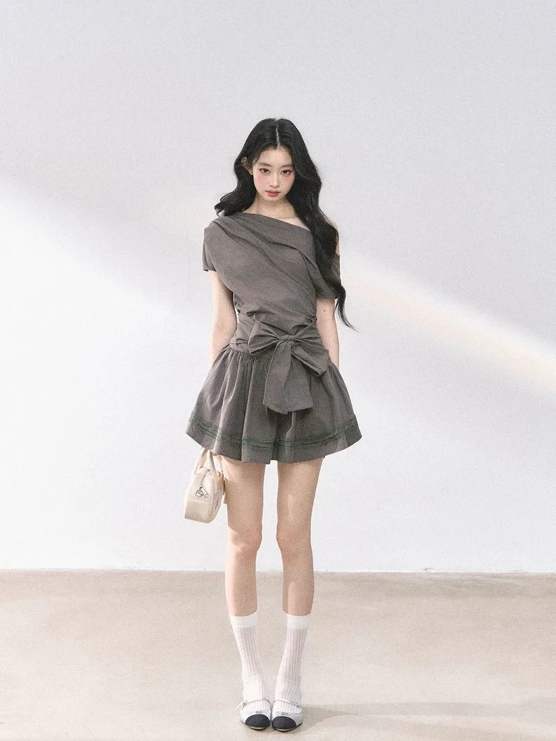 Asymmetric Bow-Tie Mini Dress
