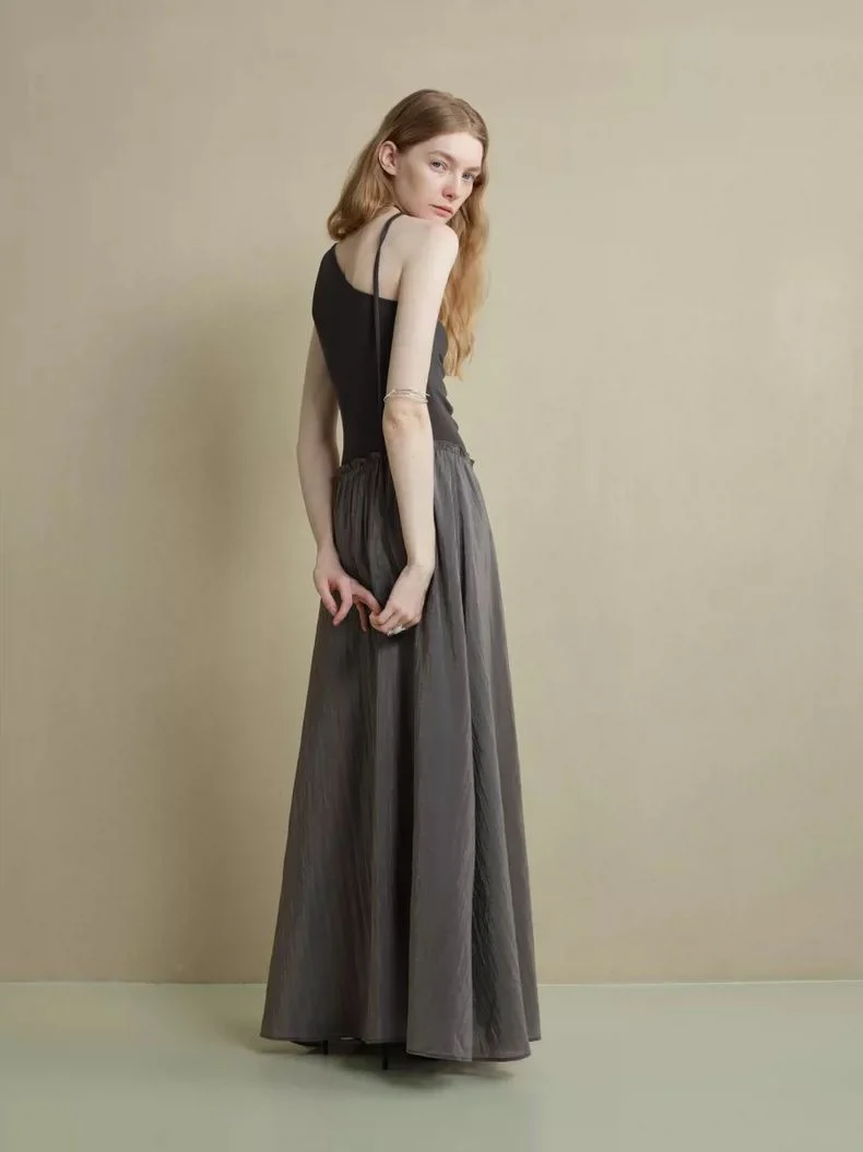 Asymmetric Patchwork Dress with Artistic Ruching - Image 3