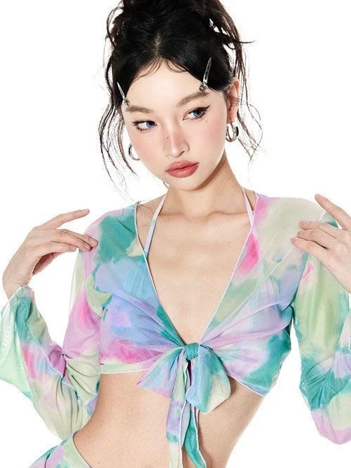 AURA Tie-Dye Sheer Cover-Up Set with Wrap Skirt - Image 4