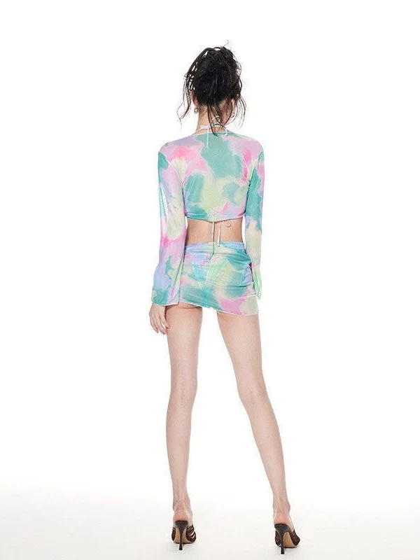 AURA Tie-Dye Sheer Cover-Up Set with Wrap Skirt - Image 6