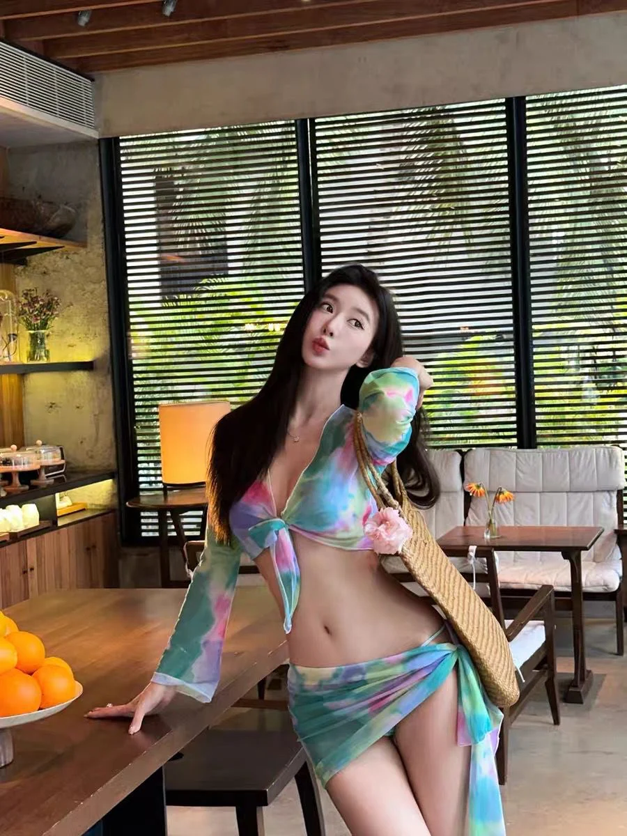 AURA Tie-Dye Sheer Cover-Up Set with Wrap Skirt - Image 8