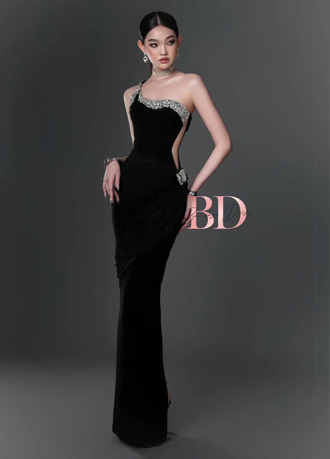 Bandage Dress [Best Seller] Black One-shoulder Diamonds Dress - Image 3