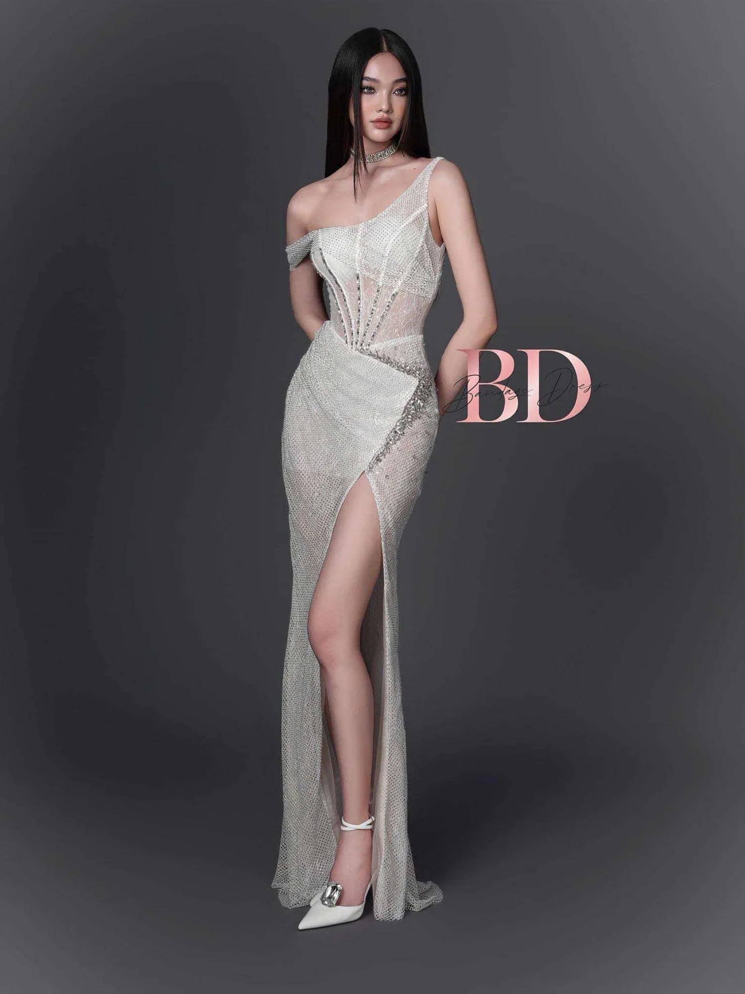 Bandage Dress [Best Seller] One-shoulder Diamond Dress - Image 4