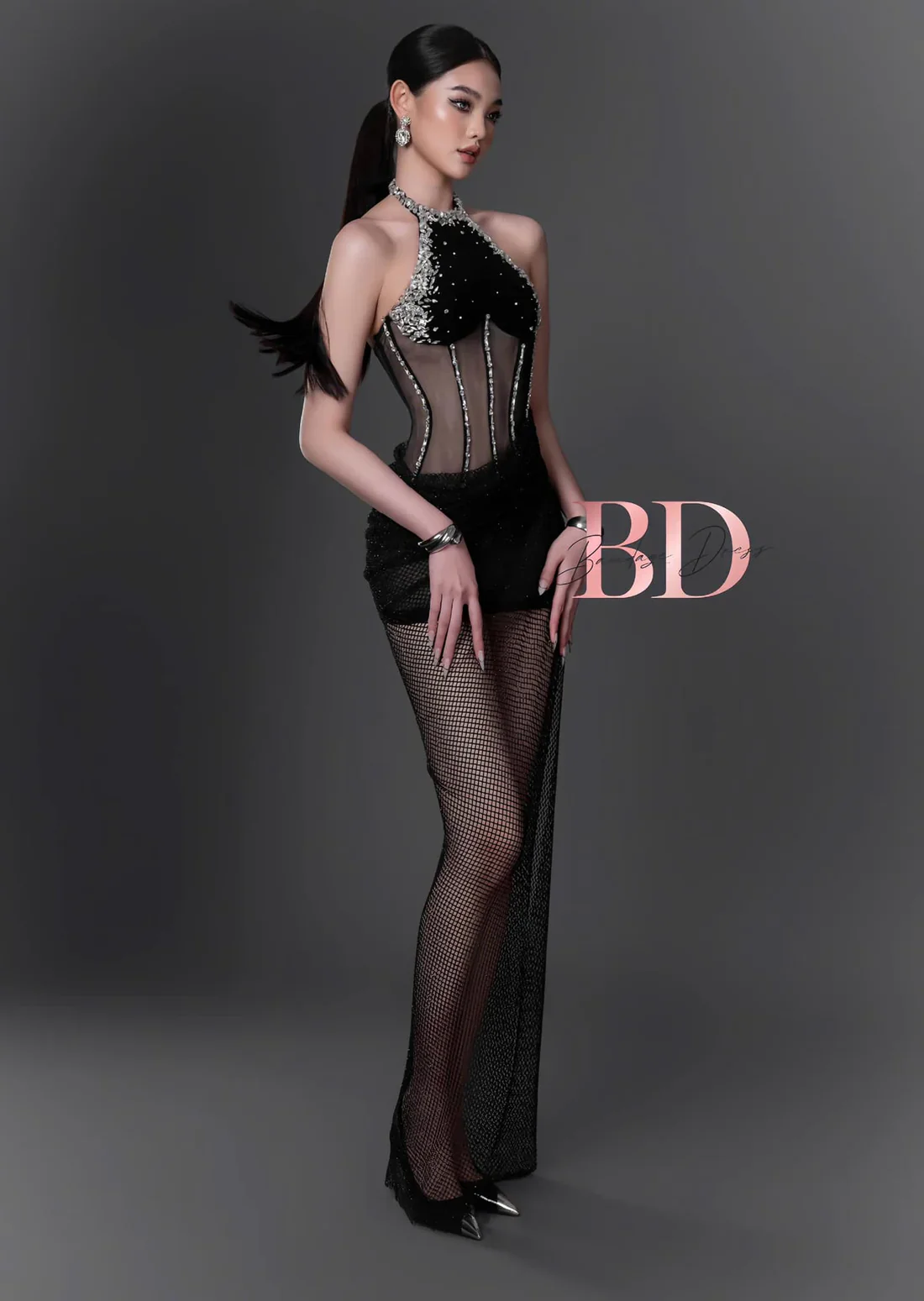 Bandage Dress Halter Neck Mesh Dress - Image 2