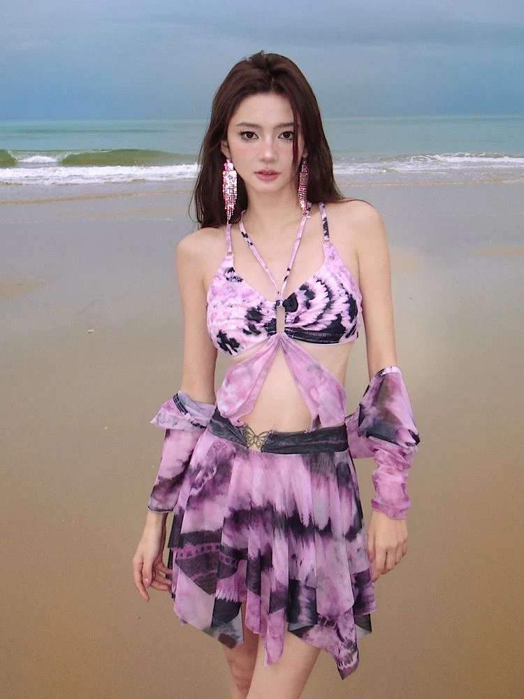 'Berry & Butterfly' - Pink And Black Bikini (3 In 1) - Image 5
