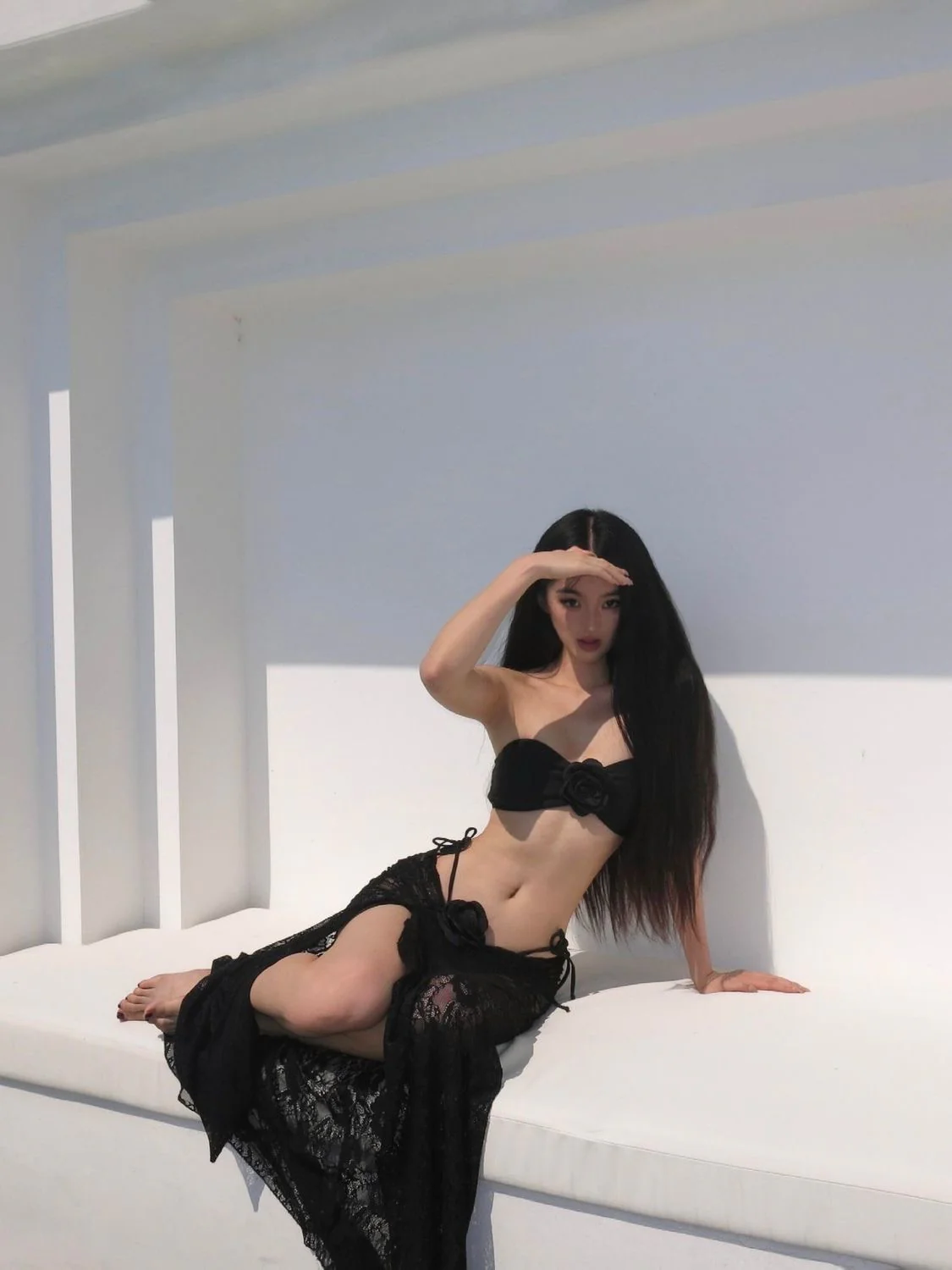 Black Rose Bandeau Bikini & Lace Skirt Set - Image 3
