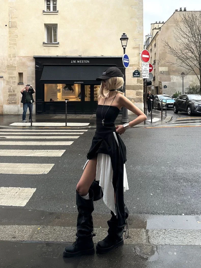 Black Strapless Asymmetrical Dress