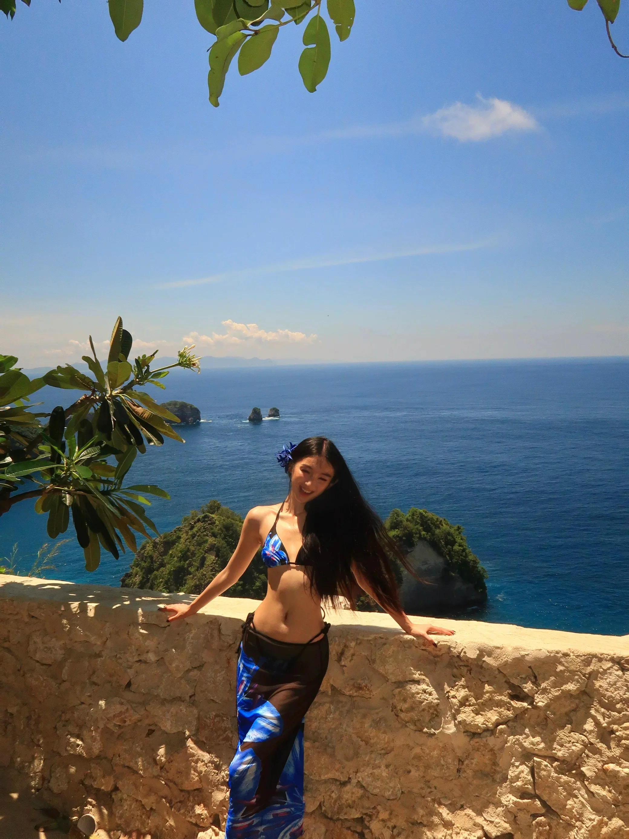 Blue Floral Halter Bikini & Mesh Cover-Up Set – 3 Piece Sexy Resort Outfit - Image 4