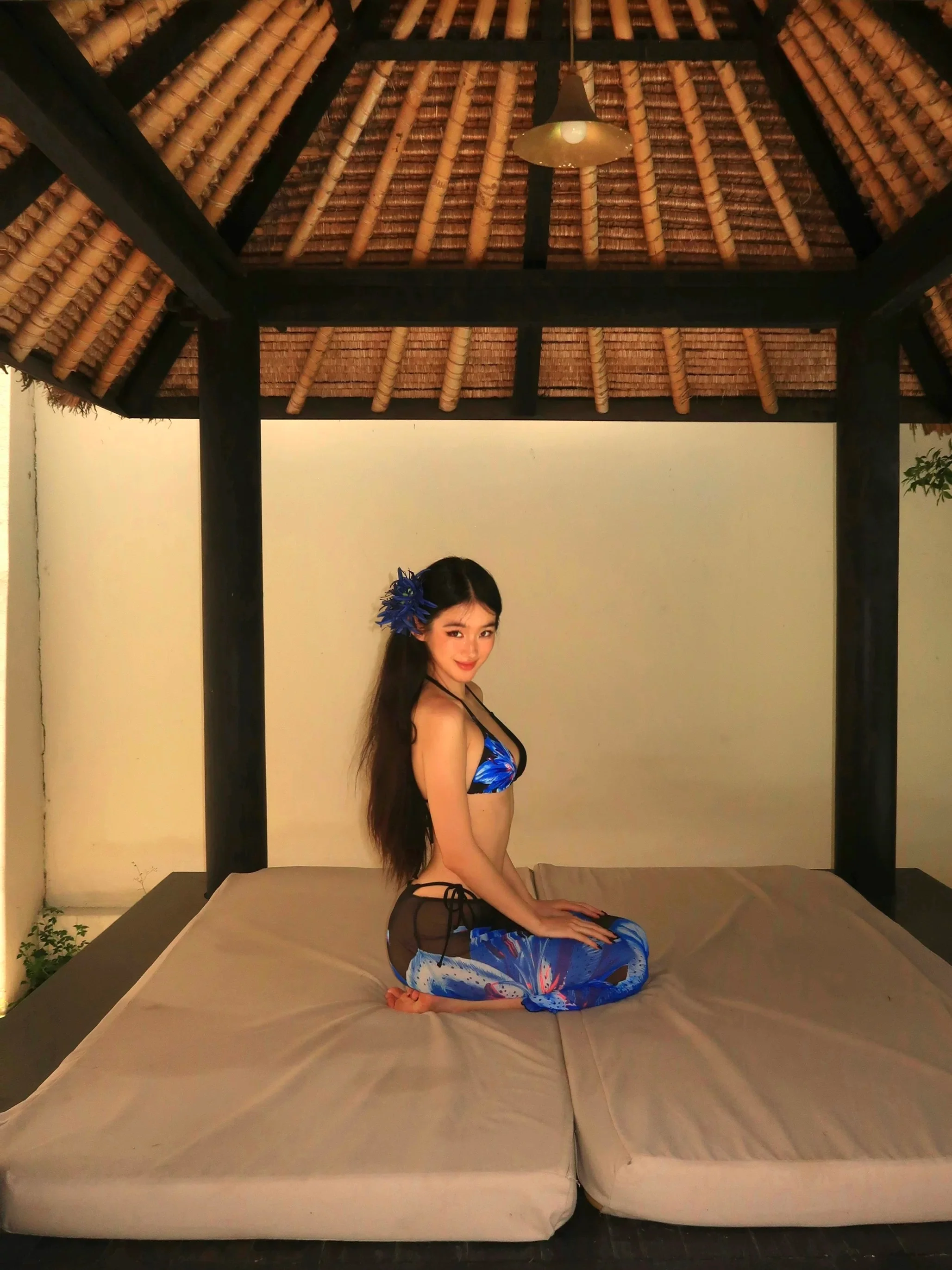 Blue Floral Halter Bikini & Mesh Cover-Up Set – 3 Piece Sexy Resort Outfit - Image 6