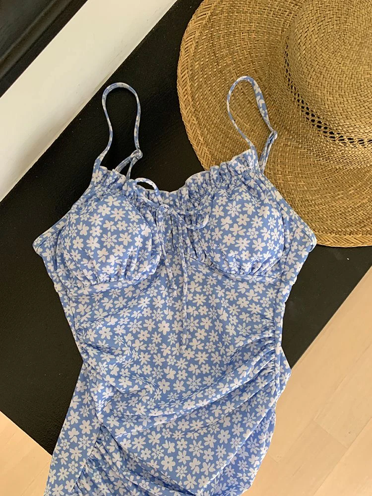 Blue Floral One-Piece Swimsuit - Image 9