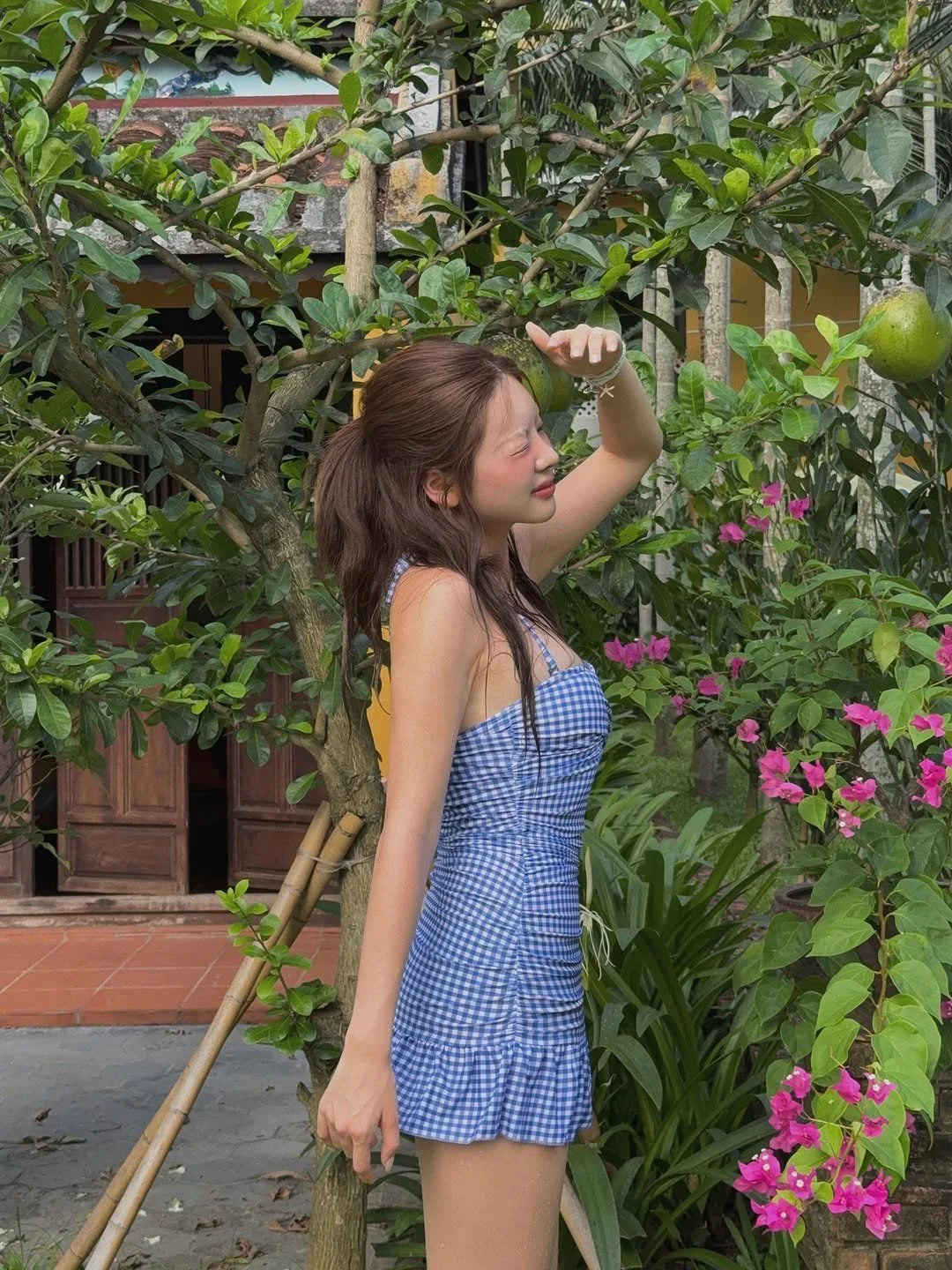 Blue Gingham Ruffle One-Piece Dress - Image 8