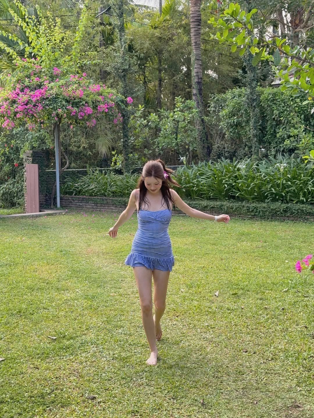 Blue Gingham Ruffle One-Piece Dress - Image 9
