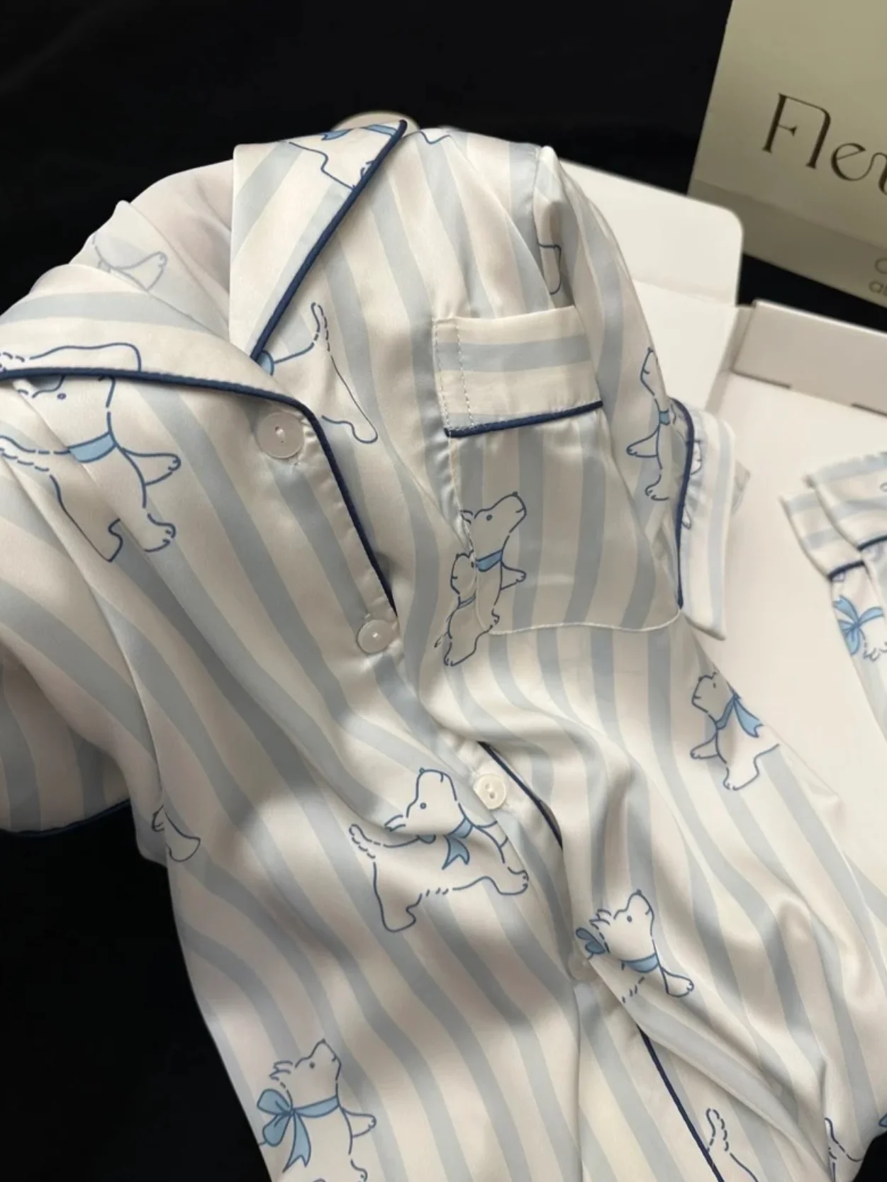 Minimalist Blue Line Art Dog Print Pajama Set - Pastel Scandi Aesthetic Short Sleeve Lounge Set - Image 4
