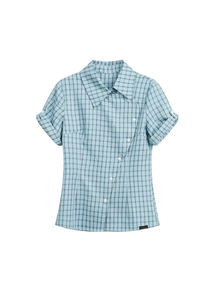 Blue Plaid Slim-Fit Short Sleeve Shirt – Colorblock Checkered Design - Image 4