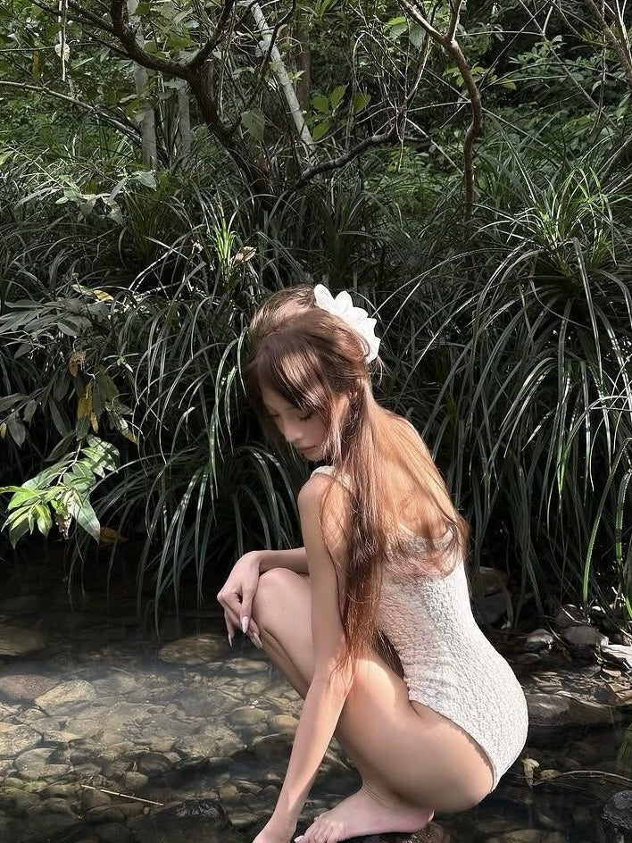 Bow-Front Textured One-Piece – Ivory - Image 5
