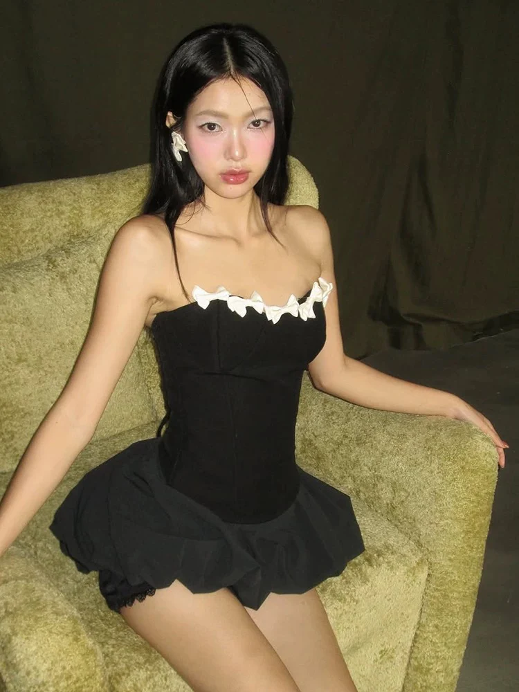 Bow-Tie Puff Dress with Cinched Waist - Image 2