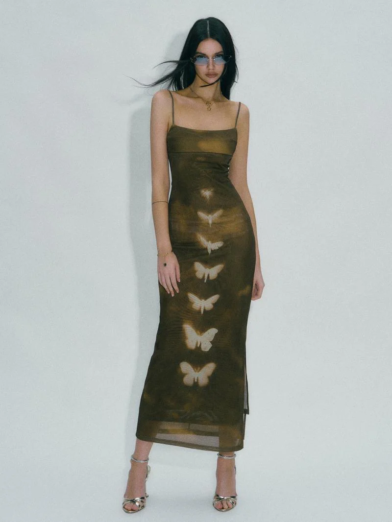 'Butterfly Branding' - Vintage Style Butterfly Print Mesh Skirt - Image 3