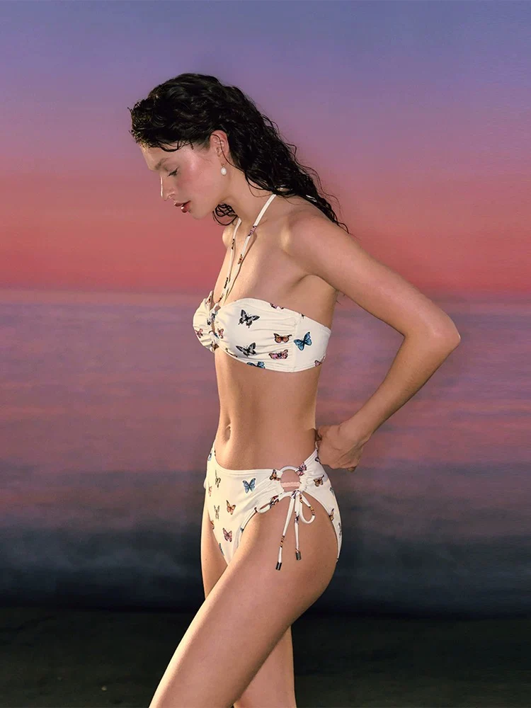 Butterfly Charm 3-Piece Bikini Set – Sexy Printed Swimsuit with Sheer Cover Skirt - Image 3