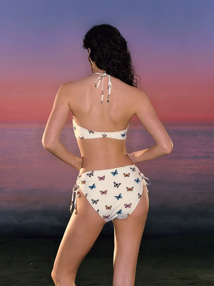 Butterfly Charm 3-Piece Bikini Set – Sexy Printed Swimsuit with Sheer Cover Skirt - Image 4