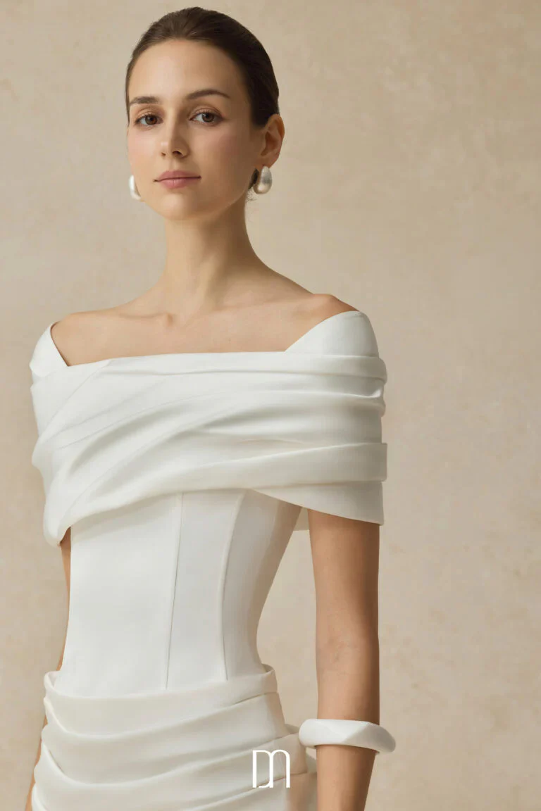 BYDENIO Solora Bodycon midi dress with shoulder-hip draping - Image 3