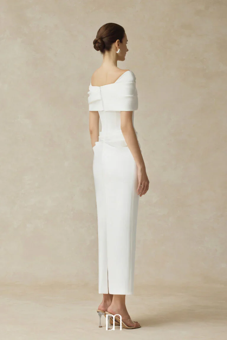 BYDENIO Solora Bodycon midi dress with shoulder-hip draping - Image 4