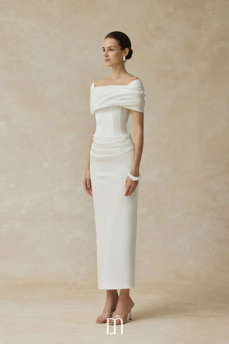 BYDENIO Solora Bodycon midi dress with shoulder-hip draping - Image 6