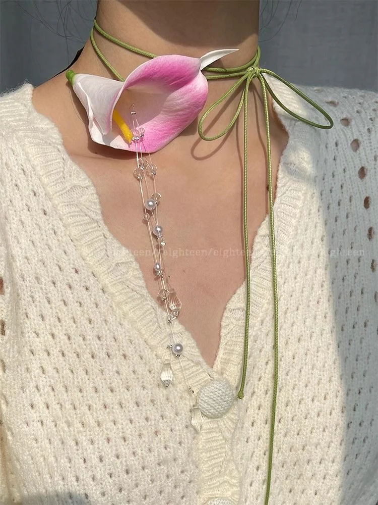Calla Lily Pendant Necklace – Handmade Floral Statement Necklace - Image 3