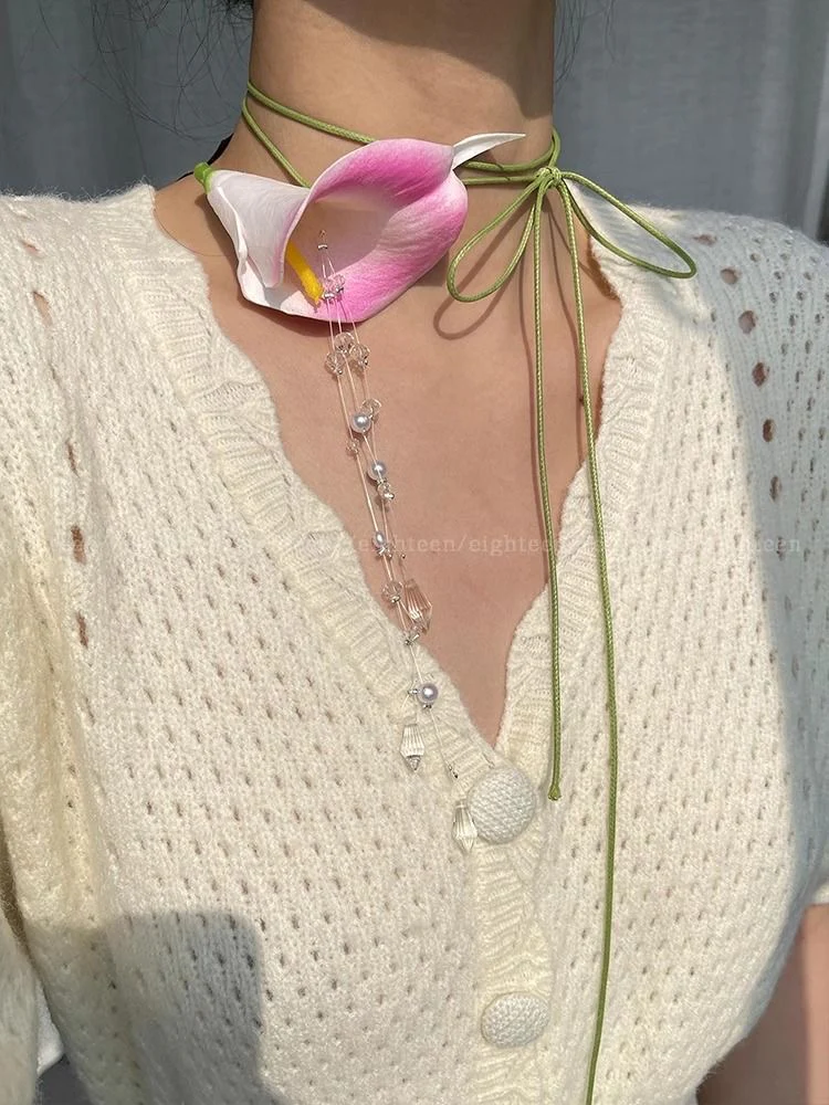 Calla Lily Pendant Necklace – Handmade Floral Statement Necklace - Image 4