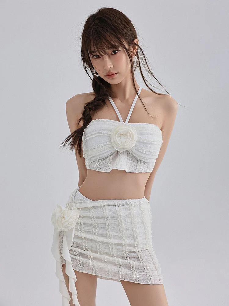 Camellia White Bikini Three-Piece Set - Image 2