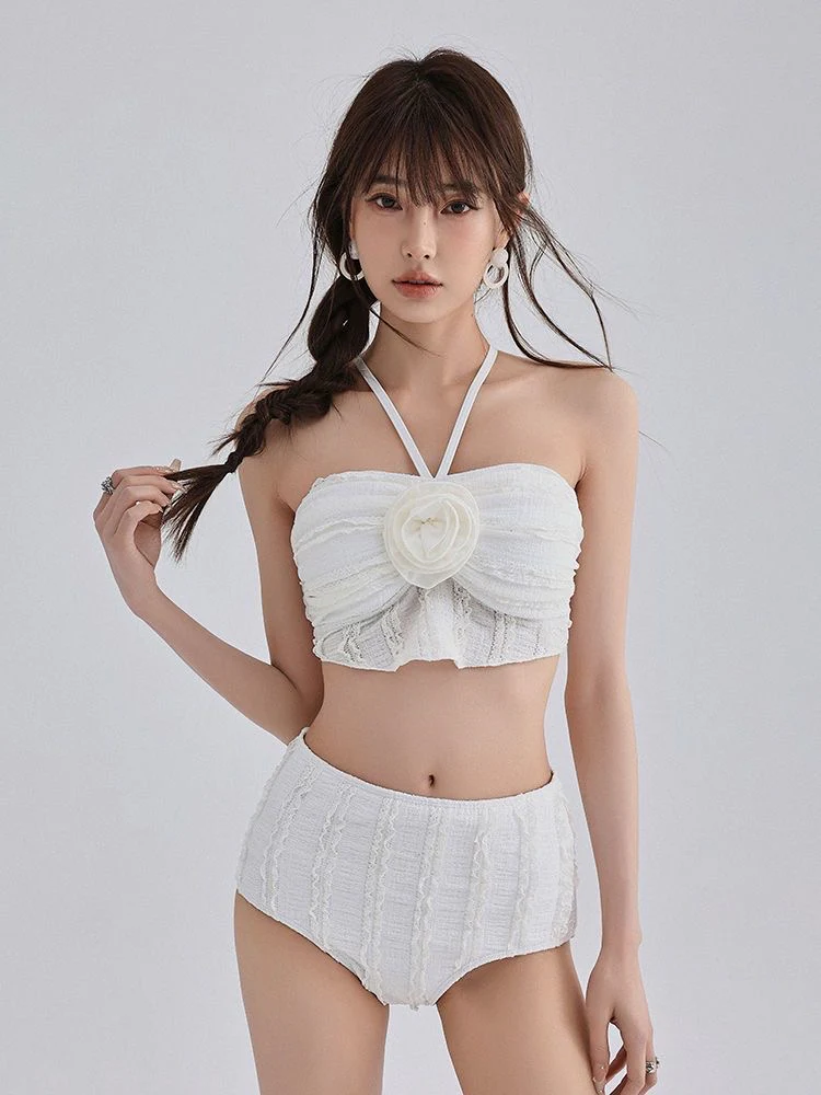 Camellia White Bikini Three-Piece Set - Image 6