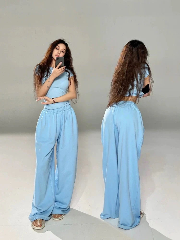 Candy Blue Cozy Set – High-Waisted Hoodie & Floor-Length Joggers - Image 3
