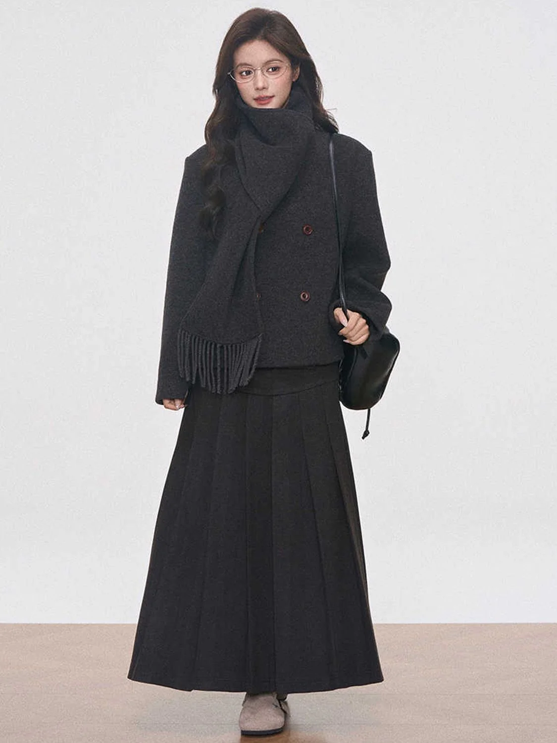 Classic Wool Scarf Coat Set - Image 3