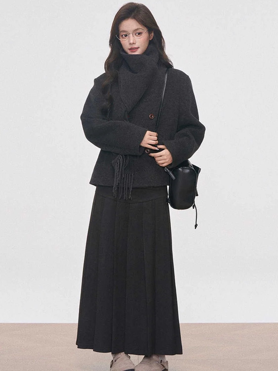 Classic Wool Scarf Coat Set - Image 4