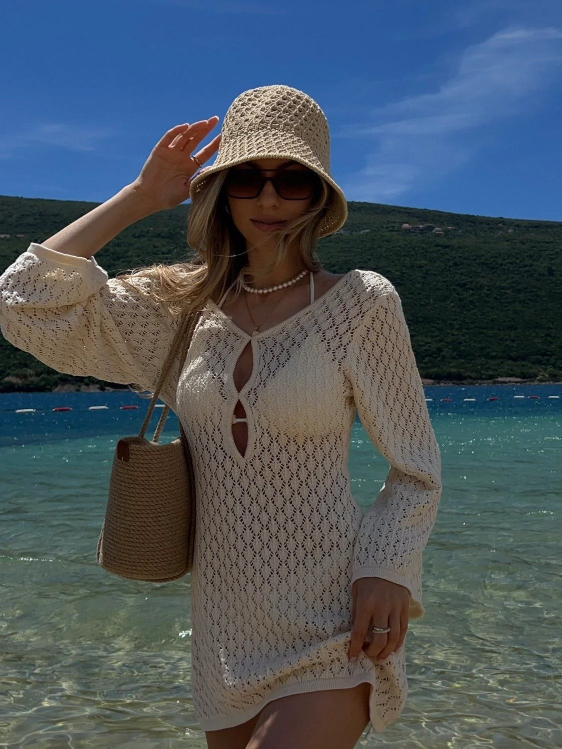 Cream Knit Beach Cover-Up Dress - Image 3