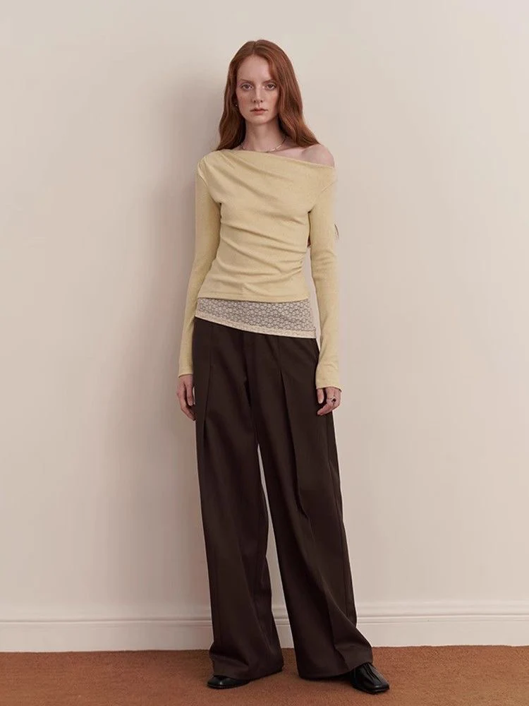 Cream Yellow Cowl Neck Knit Top with Lace Details - Image 3
