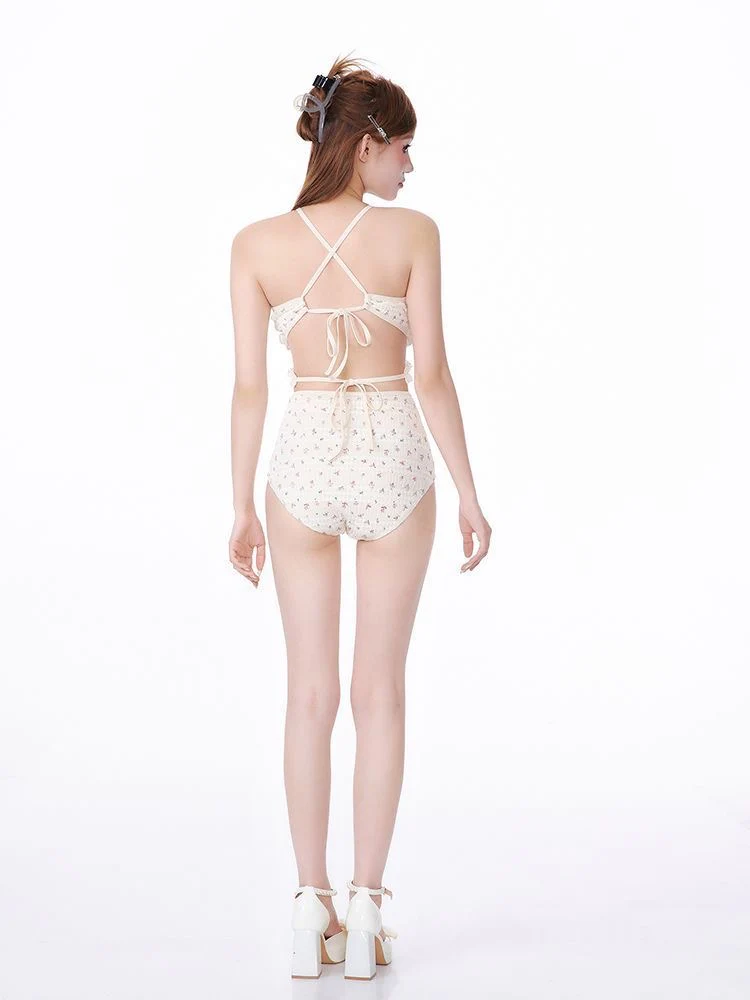 Creamy White Floral One-Piece Swimsuit with Tulle Skirt - Image 7