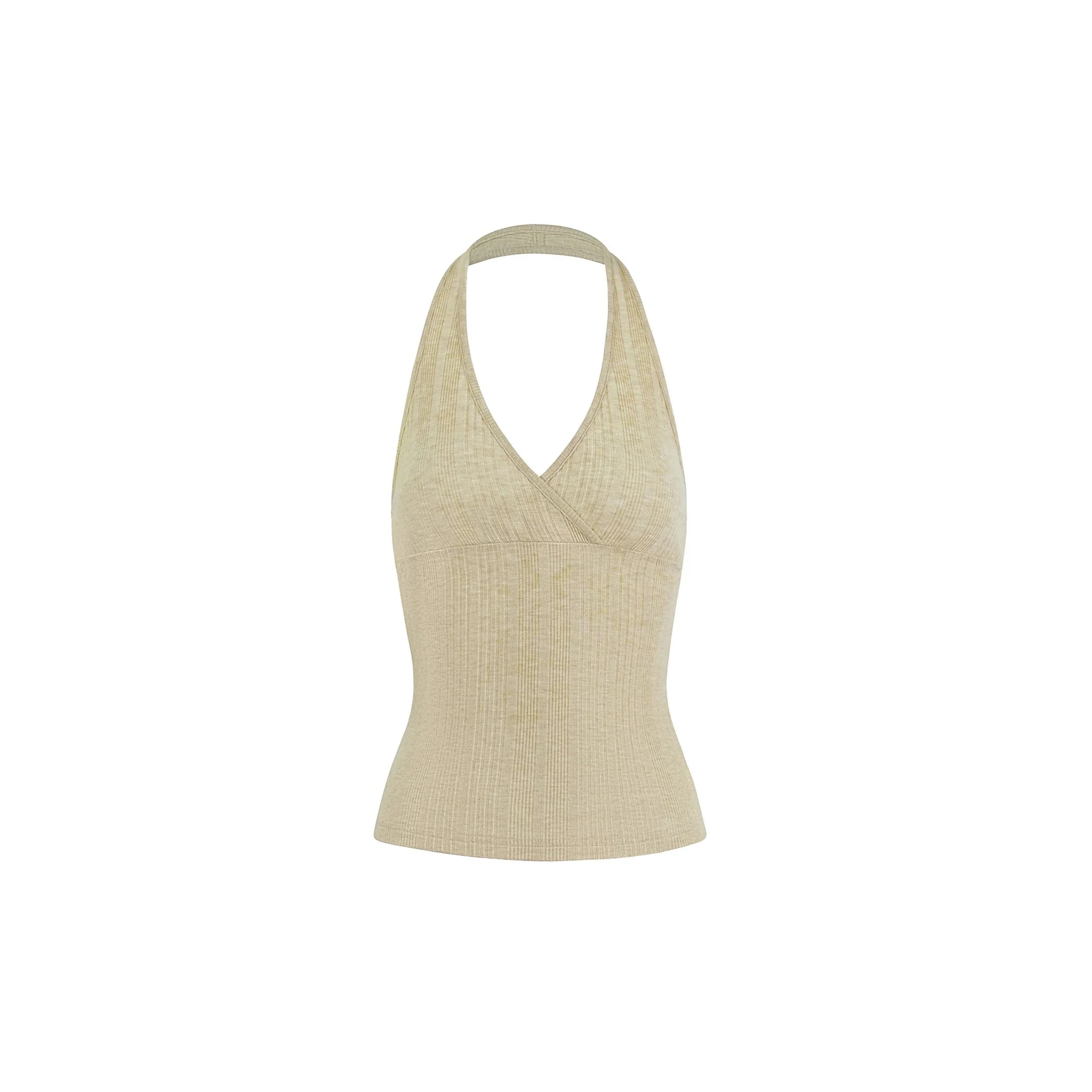 Crisscross V-Neck Ribbed Knit Halter Top | Slim Fit Y2K Crop Cami - Image 5